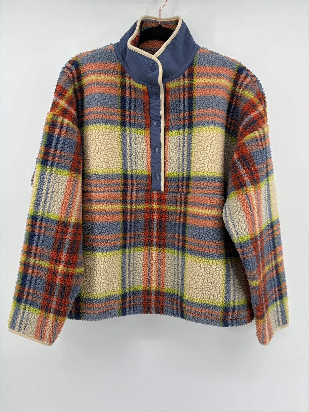 Cozy Plaid Sherpa Pullover Sweater - Multicolor